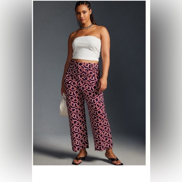 - Anthropologie Maeve NWT Colette Cropped Wide-Leg Ponte Pants Red Motif N… - Picture 2 of 10